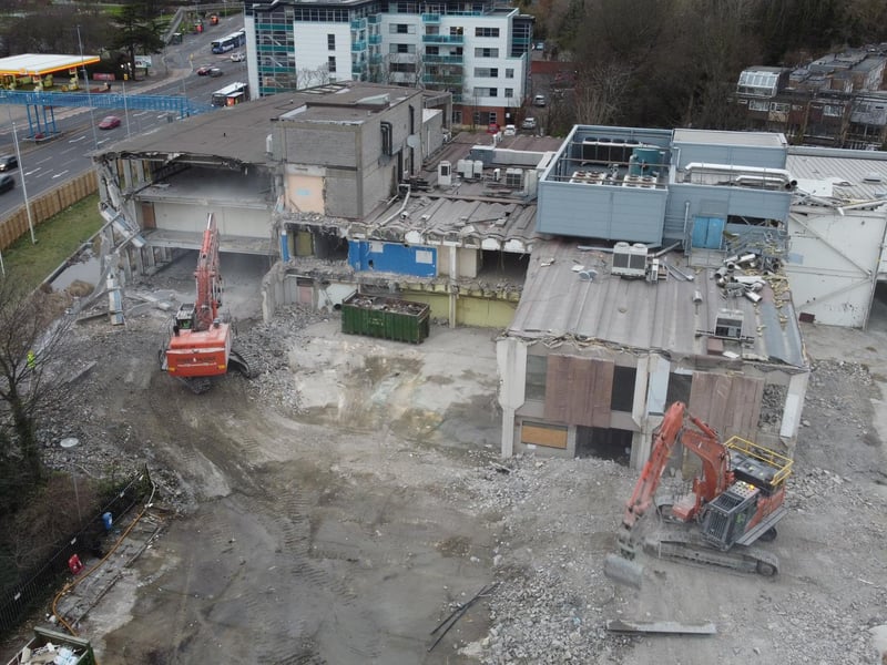 The crew working to carefully demolish The News Centre