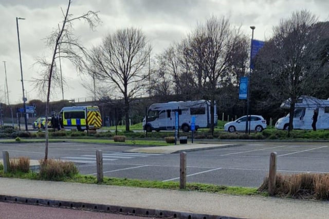 There is a large police presence at the Portsmouth Park & Ride in Tiper Lane near the M275, with reports of travellers forming up in the area.