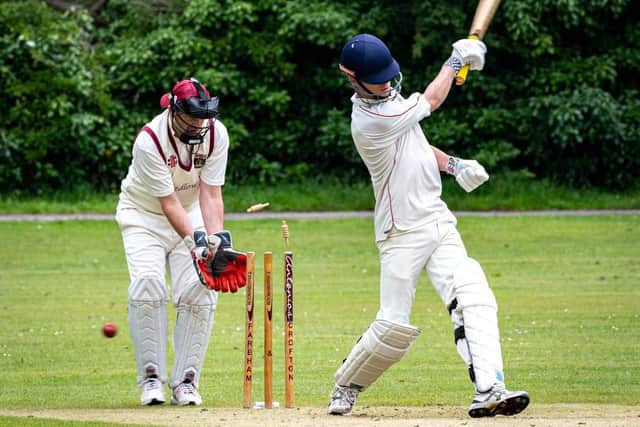 A Railway Triangle batsman is bowled during his side's Hampshire League loss to Fareham & Crofton in Division 5 SE. Picture: Peter Foster.