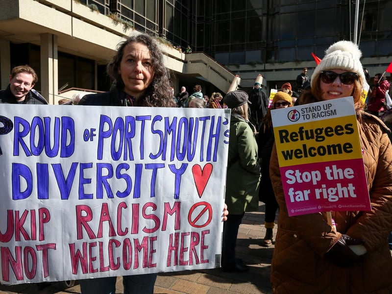 A Unity Rally, arranged by Stand Up To Racism Portsmouth, and a mass-deportation demonstration, arranged by UKIP, took place in Portsmouth's Guildhall on Saturday, March 15. Picture: Chris Moorhouse (150325-034)