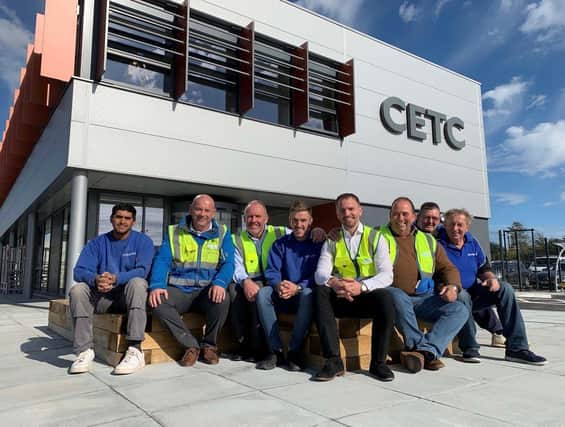 Apprentices and industry representatives outside the newly constructed Civil Engineering Training Centre at Fareham College.