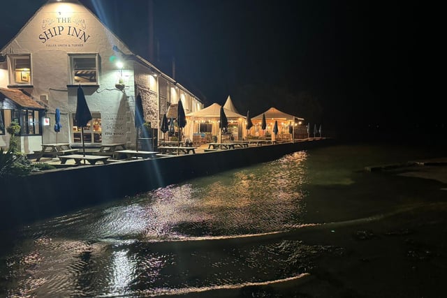 The Ship Inn, a Fuller’s pub in Langstone, was struck by stormy weather which brought seawater to large swathes of the coastline in the early hours of Monday, April 9