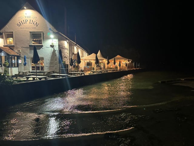 The Ship Inn, a Fuller’s pub in Langstone, was struck by stormy weather which brought seawater to large swathes of the coastline in the early hours of Monday, April 9