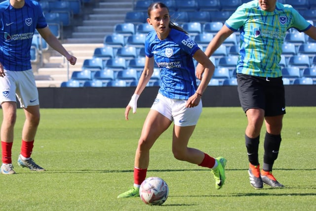(L-R) Alex Ward, Mia Adaway, and Jake Alford at Fratton Park.
