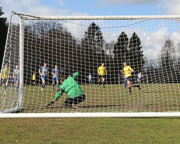 Jordan Shuttleworth fires Burrfields ahead. Picture by Kevin Shipp