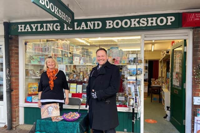 The authors were signing copies of the book outside Hayling Island Bookshop today
