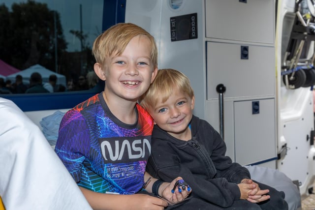 Jaxon, 8, and Oakley, 4, from Havant, enjoying Port Solent 999 Day.