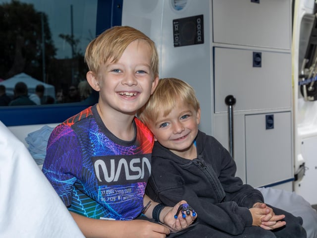 Jaxon, 8, and Oakley, 4, from Havant, enjoying Port Solent 999 Day.