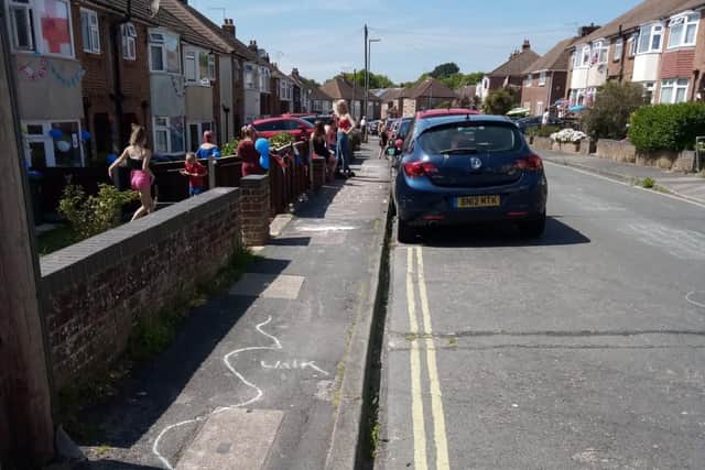 Elmhurst Road street on the celebration of the anniversary of VE Day.