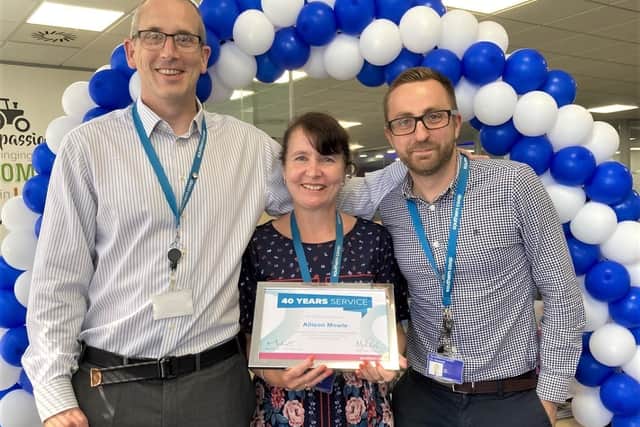 Reflecting on her career, Allison Mowle, from Portsmouth, has been in her job for the past 40 years.
Pictured: Dan Bowyer, Allison Mowle and Jonathan Lott