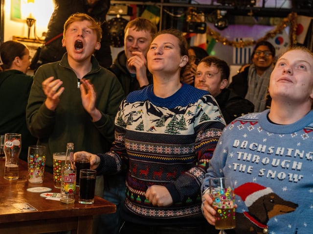 England fans at The Kings in Southsea watching Harry Kane's second penalty against France. Picture: Matthew Clark