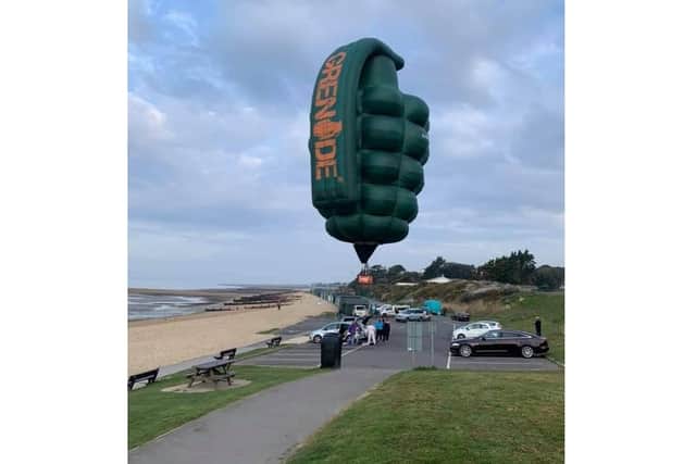 The 100ft 'Grenade' hot air balloon as it took off from Lee-on-the-Solent. Photo: Facebook/Blue Davies