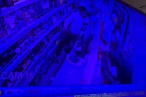 CCTV the 3's Convenience Store in North End Avenue, Portsmouth, at around 8.50pm on December 9 when a gunman was fought off by a shop worker. Picture: 3's Convenience Store