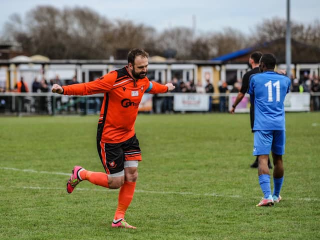 Brett Pitman celebrates scoring his 30th league goal of the season, against Christchurch. Picture by Daniel Haswell