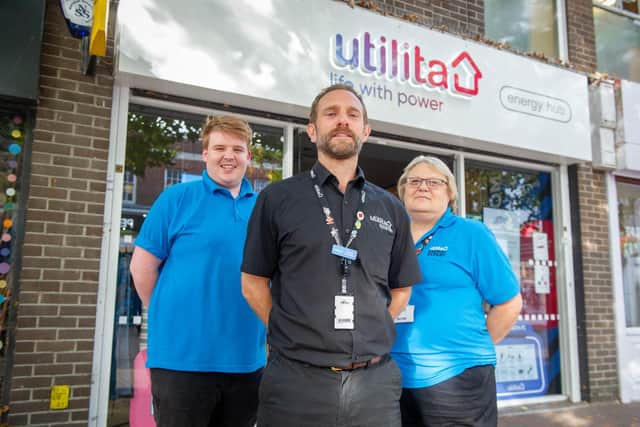 Robert Tait, manager of Utilita, Gosport shares his opinions about gas prices on Tuesday 21 September 2021
Pictured: Manager Robert Tait with his staff, Conor Payne and Lorraine Charley
Picture: Habibur Rahman