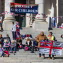 Peaceful protesters in Guildhall Square on Saturday morning