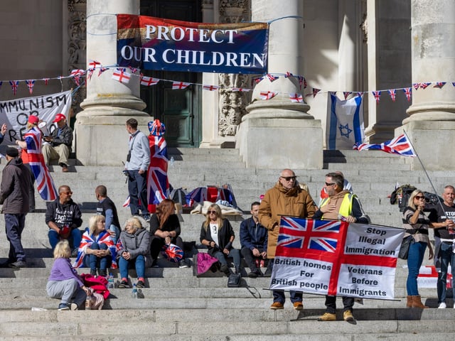 Peaceful protesters in Guildhall Square on Saturday morning