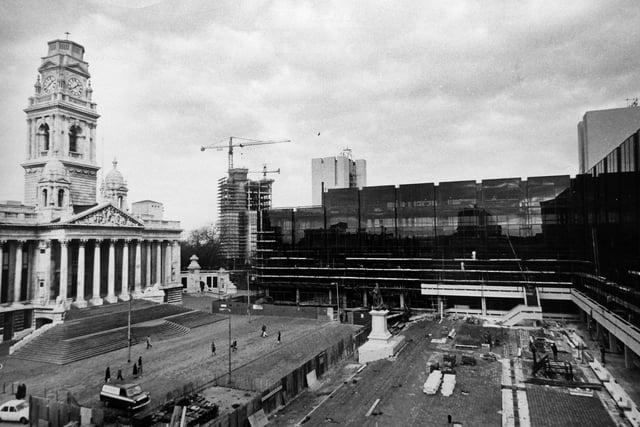 Portsmouth Guildhall and Guildhall Square seen from Central Library January 1976
