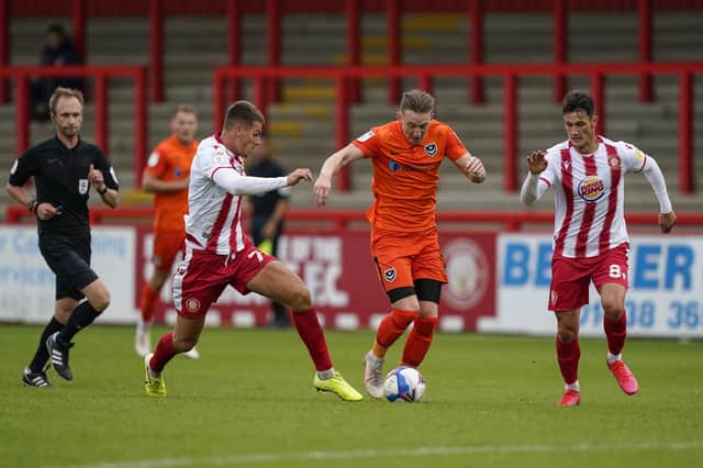 Ronan Curtis in action against Stevenage on Saturday. Picture: Jason Brown