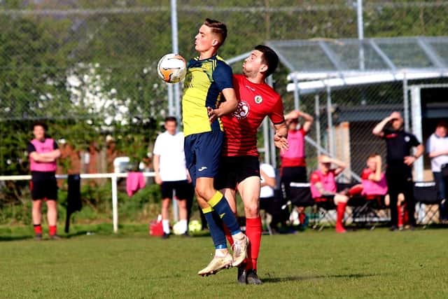 Moneyfields' Jordan Pile, left, v Locks Heath. Picture: Tom Phillips