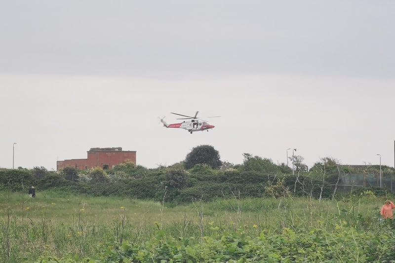The coastguard flies over Eastney during the emergency incident.