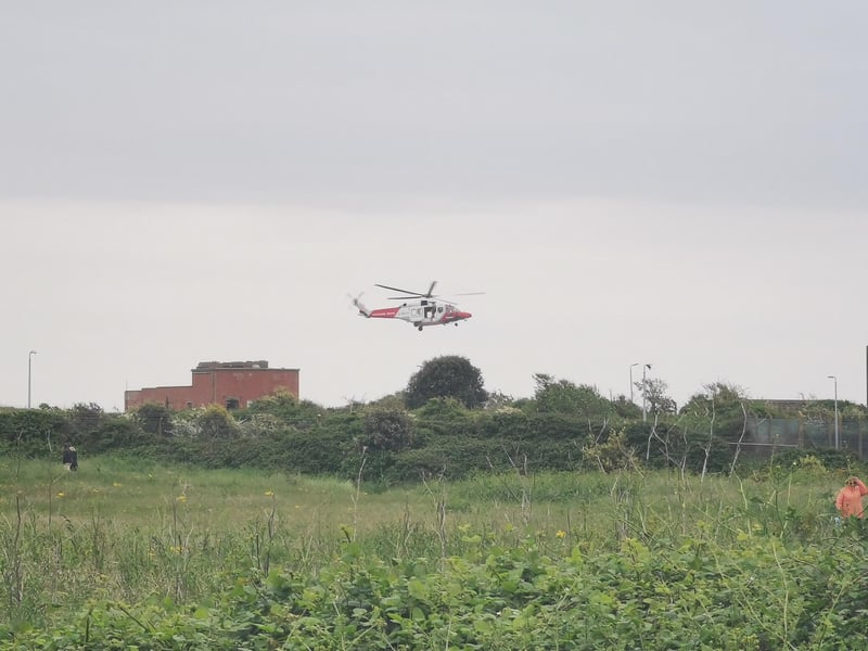 The coastguard flies over Eastney during the emergency incident.