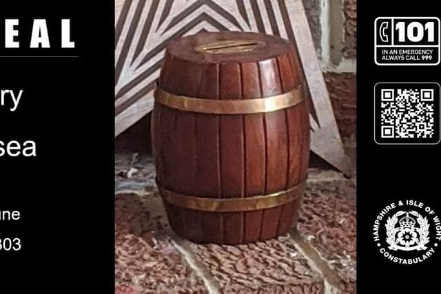 Police appeal after barrel stolen. Pic Hants police