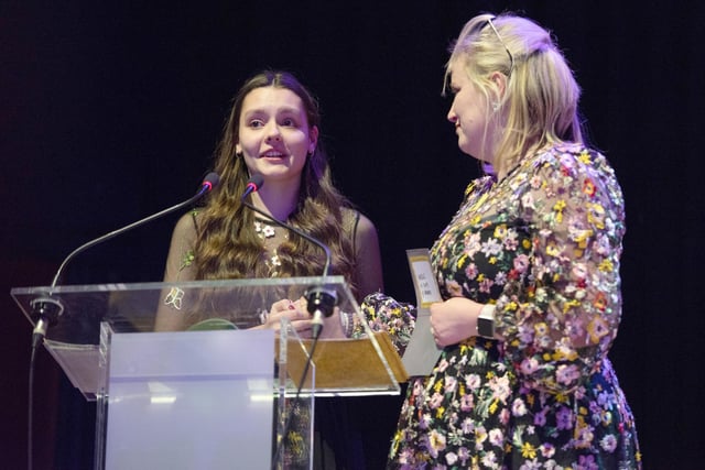 Award recipient in the category of Women/Girls in Stem - Holly Champney, with Presenter Laura Whatford