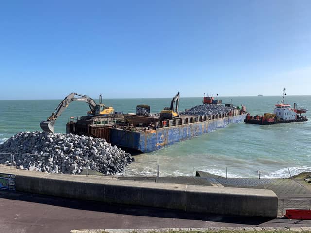 Thousands of tonnes of rock have been offloaded onto the beach near the Pyramids to build new flood defences for the next phase of the Southsea Coastal Scheme

Picture: Portsmouth City Council