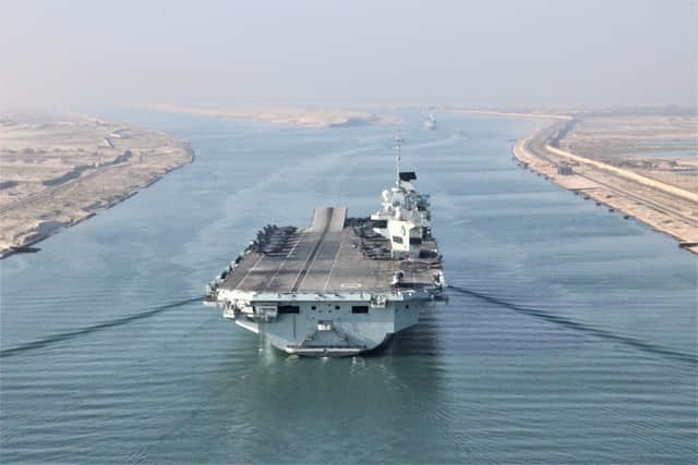 HMS Queen Elizabeth pictured sailing through the Suez Canal for the first time. Photo: Royal Navy