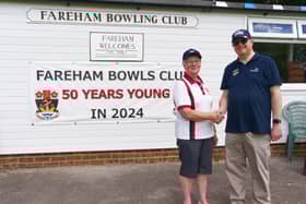 Rosemary Bailey, Fareham Bowling Club President, Robert Peach, Chairman of the RNLI Fareham