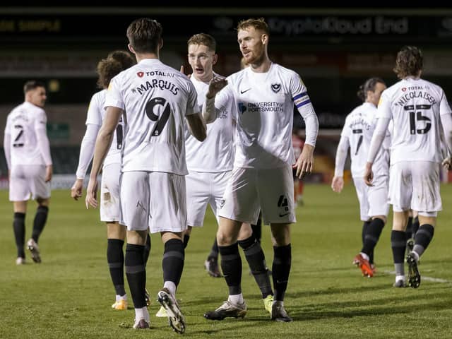 John Marquis celebrates with Pompey last night. (Photo by Daniel Chesterton/phcimages.com)