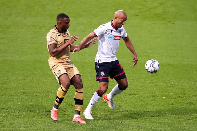 Another veteran on the list, Alex Baptiste has enjoyed a long career at clubs such as Blackpool, Middlesbrough and the Trotters.  Despite his advancing years, the 35-year-old has made seven appearances in the league this season and scored against MK Dons in August. (Photo by Lewis Storey/Getty Images)