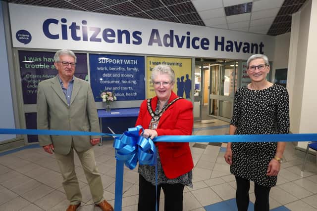 Mayor of Havant Cllr Rosy Raines cuts the ribbon alongside Jon Stuart CEO Havant, East Hants CAB and Dame Clare Moriarty, the CEO of Citizens Advice.
Picture: Stuart Martin (220421-7042)