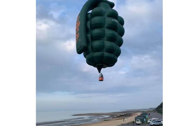 The 100ft 'Grenade' hot air balloon has been spotted above Gosport this morning. Photo: Facebook/Blue Davies