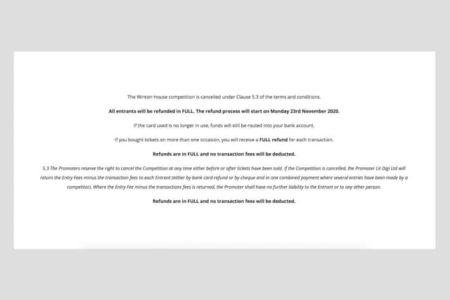 The message posted on the Winton House website. Picture: winton-house.co.uk