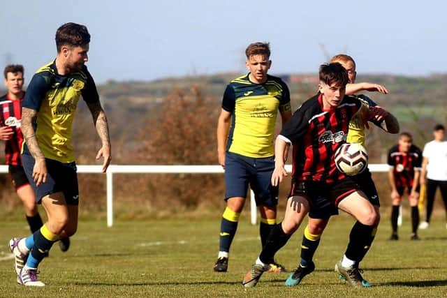 Action from Moneyfields Reserves' 1-0 win at Fleetlands. Pic: Tom Phillips