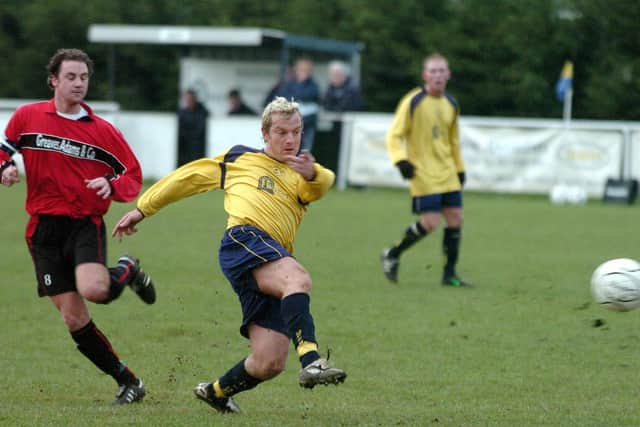 Lee Mould fires in a shot for Moneyfields during a Wessex League match against Portland in January 2006. PICTURE: MATT SCOTT-JOYNT