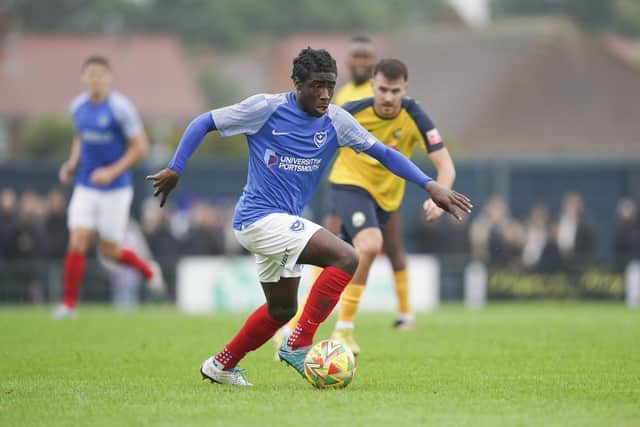 Koby Mottoh in action against Gosport in pre-season. He will be back at Privett Park on Wednesday night as Pompey's Academy take on the Royal Artillery. Picture: Jason Brown/ProSportsImages
