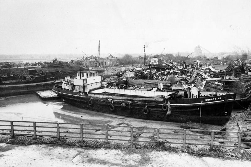 A classic image of Pound's scrapyard at Tipner, Portsmouth, in December December 1984