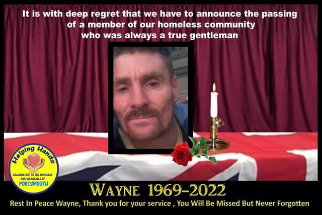 Helping Hands Portsmouth say goodbye to one of their own, 53-year-old Wayne Elliot, with a celebration of his life on September 4.
