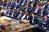 Alan Mak MP (fourth left) watches from the Opposition Front Bench as Conservative leader Kemi Badenoch responds to the Labour Government's EU deal