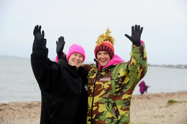 Solent Sea Swimmers held their annual Boxing Day dip in the Solent at Lee-on-the-Solent on Tuesday, December 26. 

Pictured is: (l-r) Esther Kent and Rachel Ramshaw both from Gosport. 

Picture: Sarah Standing