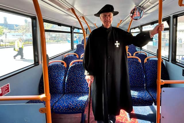 Brother John Green on a Stagecoach bus