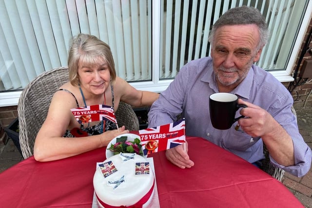 Trish and Alan Lawson enjoying the festivities, and the tea and cake, on Meltham Drive.