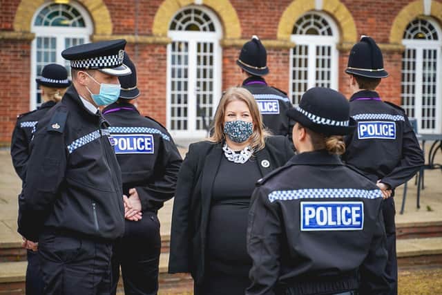 Operation Soteria Bluestoneaims to change police response to rape and serious sexual offences. Pictured is Hampshire police and crime commissioner Donna Jones meeting with recruits on May 20, 2021. Picture: OPCC