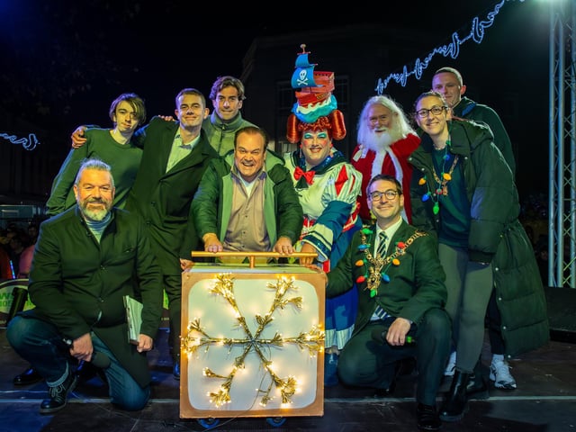 Hundreds of residents descended on Commercial Road to watch local dance troops and celebrities come together to turn on the Christmas lights.
Pictured - The Commercial Road Christmas lights are switched on
Photos by Alex Shute