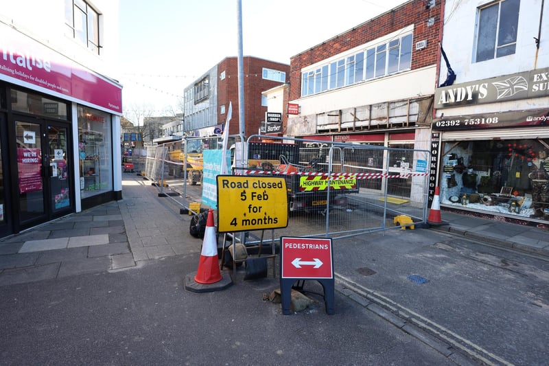 Improvement works going on in Commercial Road (the end outside Subway) and at the end of Charlotte Street in Portsmouth, Hampshire.

Monday 12th February 2024.

Picture: Sam Stephenson.