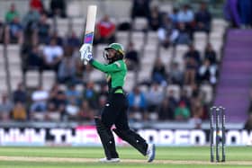 Southern Brave's Danni Wyatt hitting a six to win the match at The Ageas Bowl. Picture: Steven Paston/PA Wire.