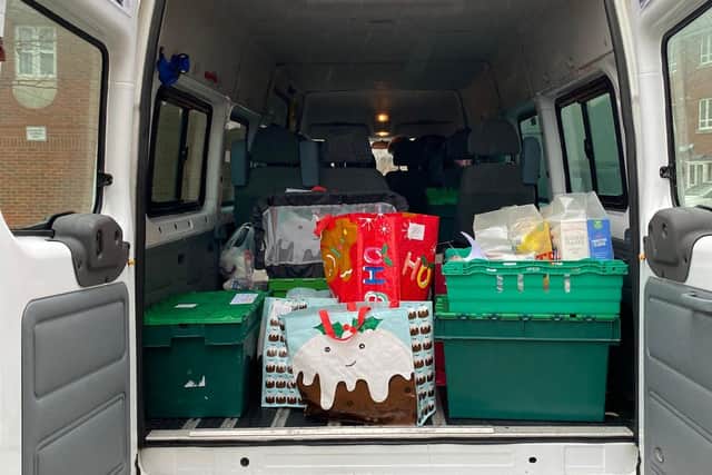 Inside the stolen minibus when it was being used on a food bank delivery run